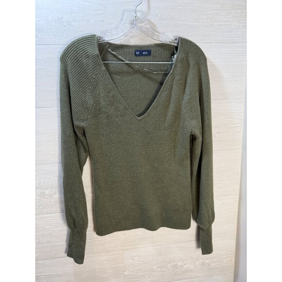 Gap Womens Olive Green V-Neck Ribbed Knit‎ Sweater M - Picture 5 of 8